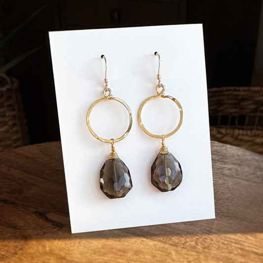 Pear Shaped Smokey Quartz Earrings