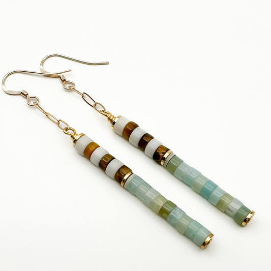 Amazonite Heishi Earrings 3" long