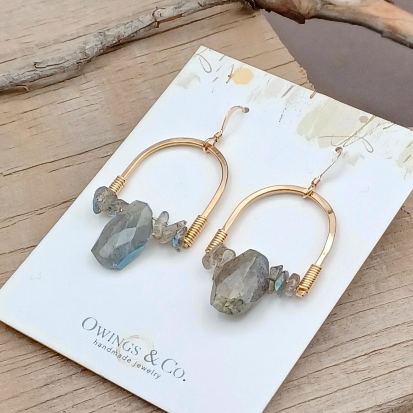 Labradorite and Brass Earrings