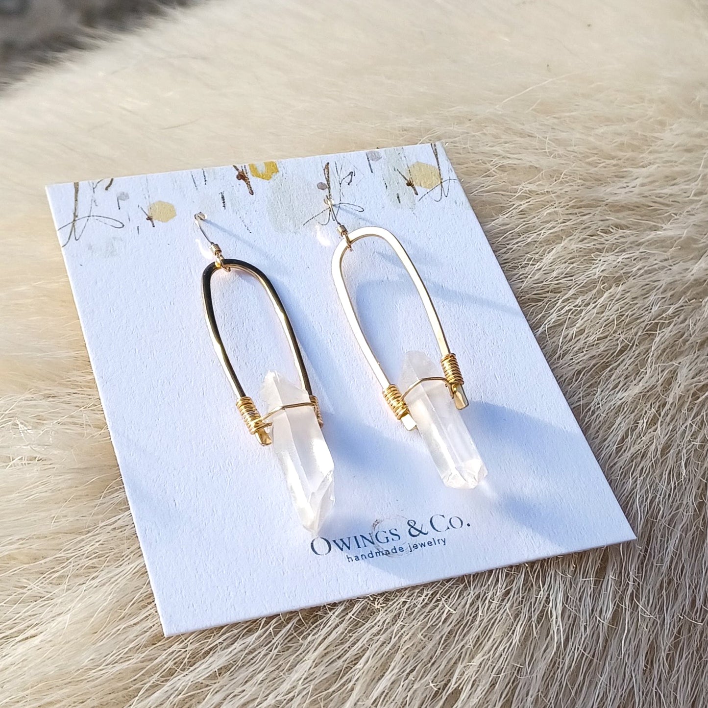 Crystal Quartz and Brass Earrings